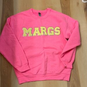 Pink Sweatshirt with Yellow Lettering